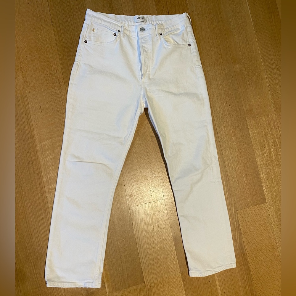 agolde riley jeans white 29 high rise straight leg ankle crop basic essential